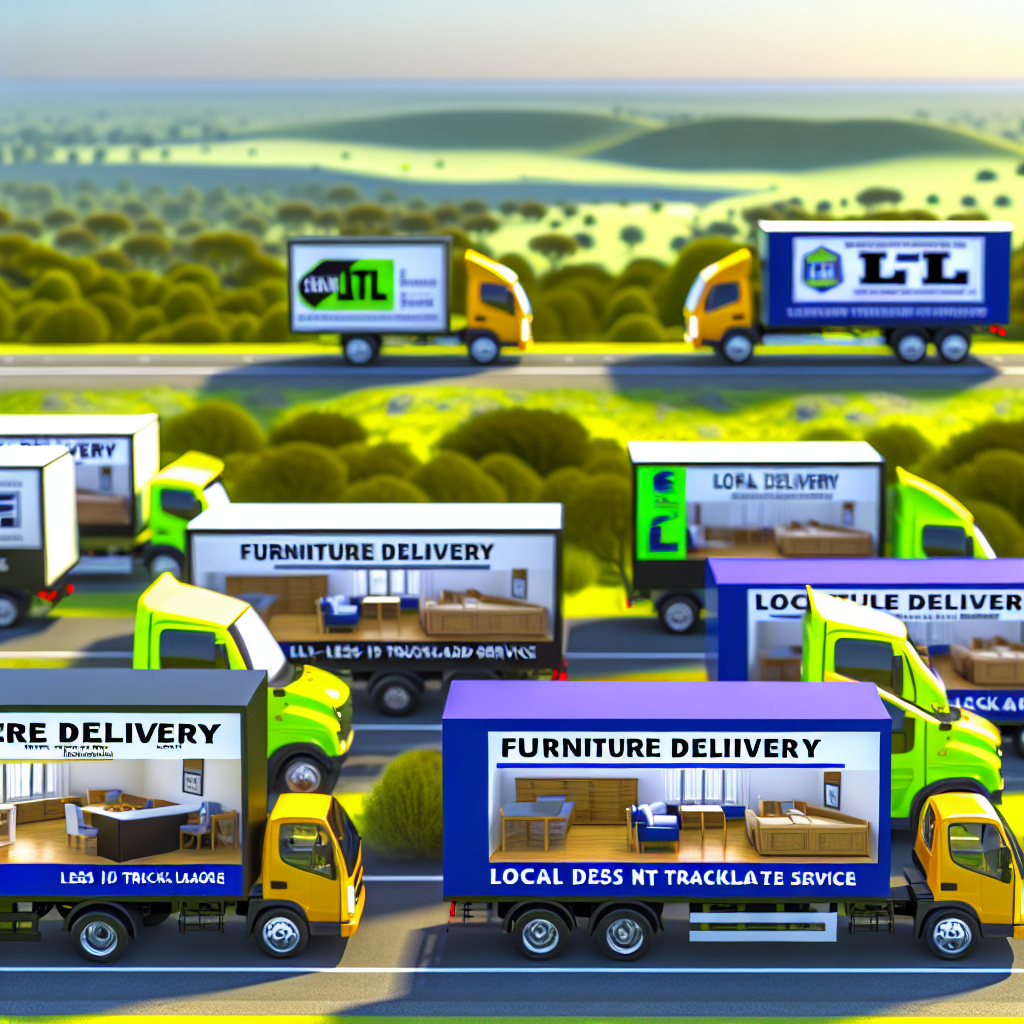 A visual representation of small fleet trucks on the road, illustrating local delivery and service excellence in the context of LTL furniture hauling.