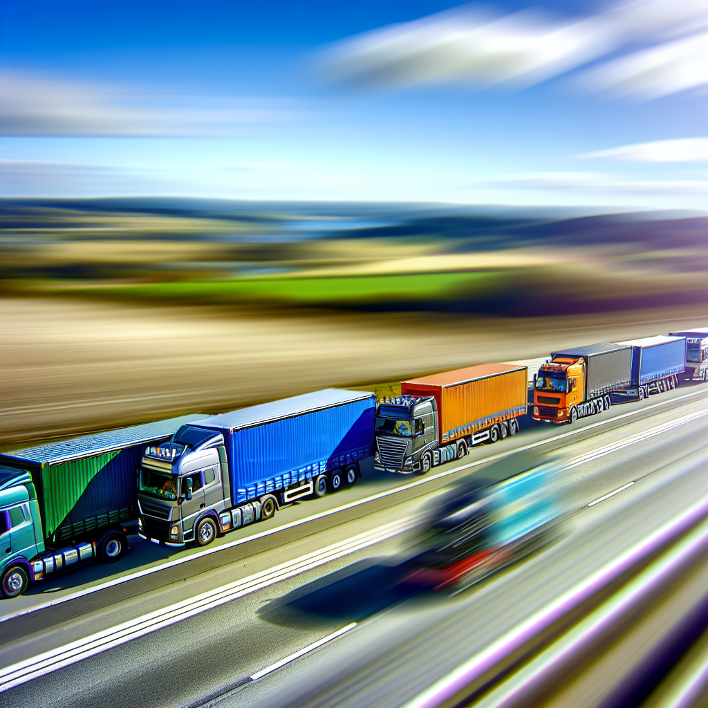 A dynamic image of a small trucking fleet in motion