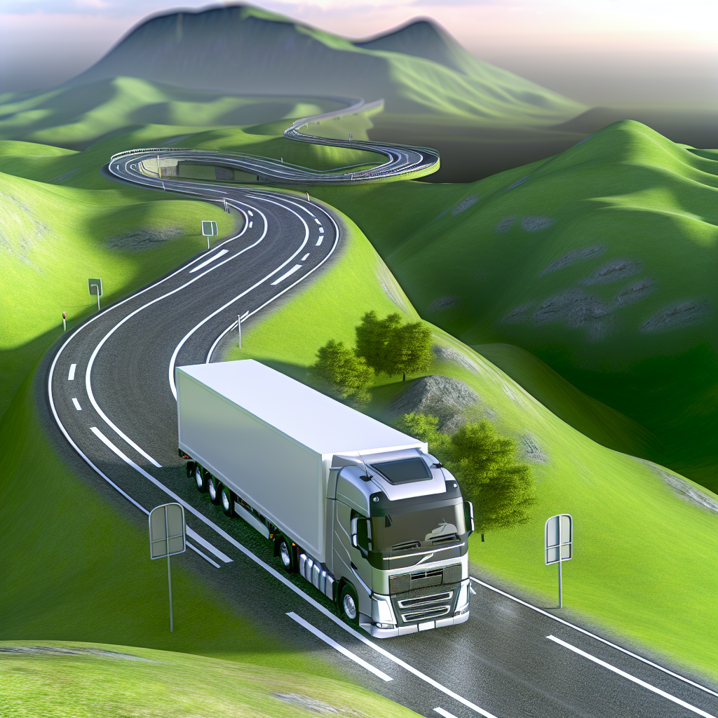 A truck navigating a winding road, symbolizing the challenges of cost management in the trucking industry.