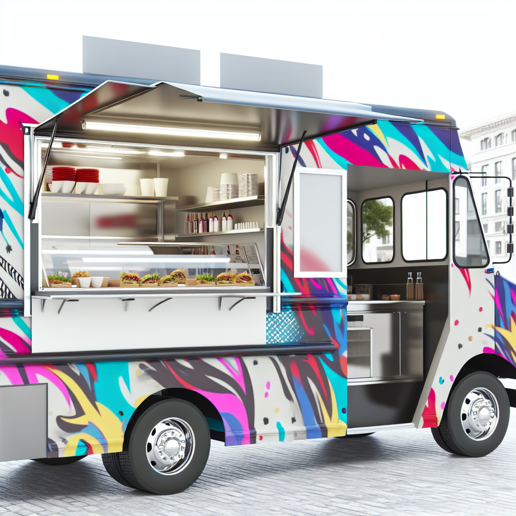A beautifully designed food truck with vibrant exterior graphics