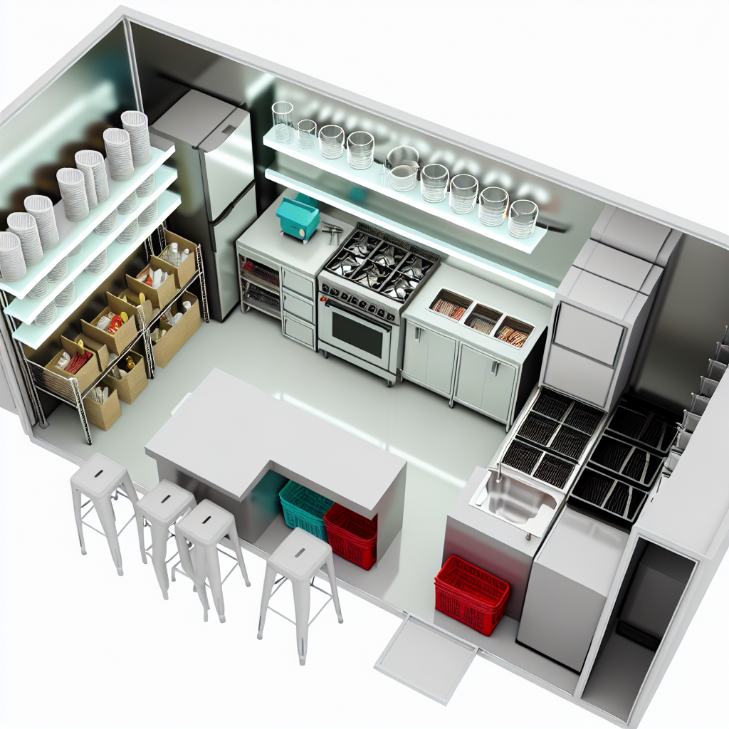 Interior layout of a food truck showcasing kitchen area and equipment