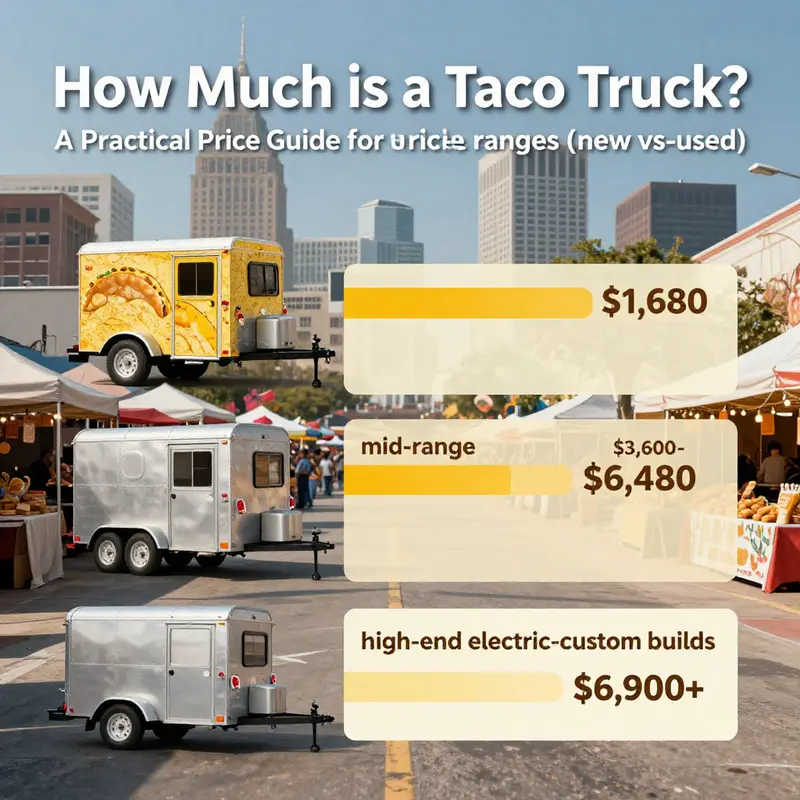 Price bands for new vs used taco trucks displayed with urban context.