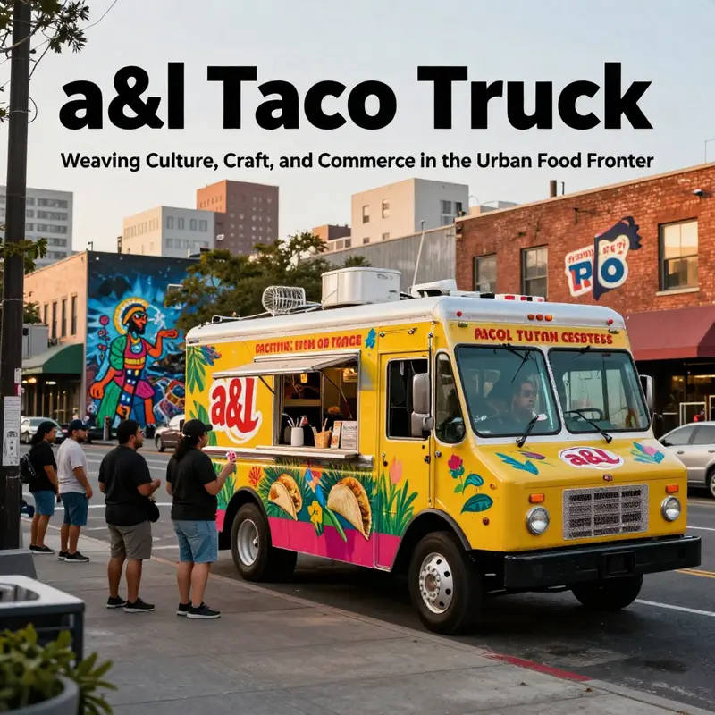 The a&l taco truck anchors urban culture through diverse crowds and a lively streetscape.
