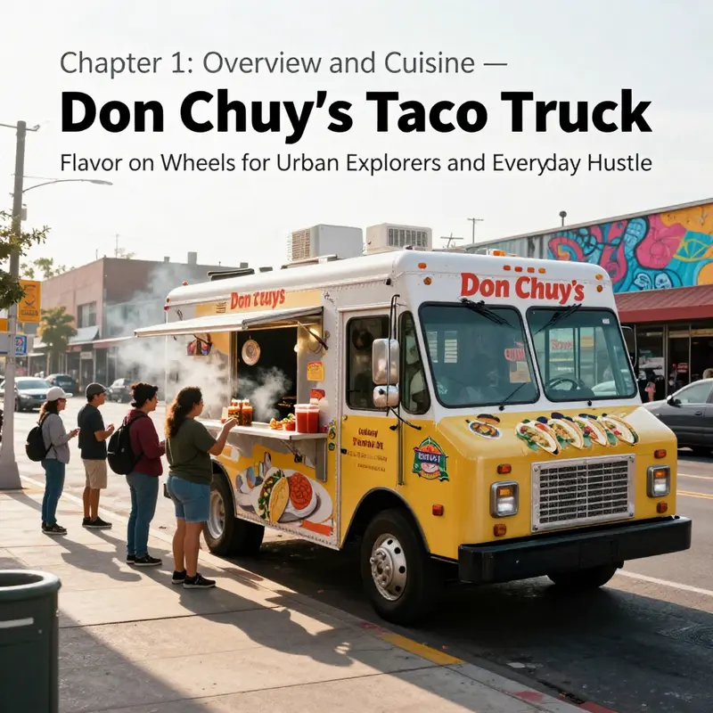 Don Chuy’s Taco Truck serves hot, authentic Mexican tacos to a mixed crowd in an urban morning lineup.