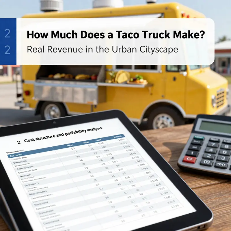 Urban taco truck in a high-traffic area showing revenue potential through busy lines and premium pricing.