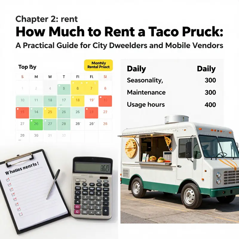 Baseline rental ranges and standard inclusions for a portable taco kitchen.