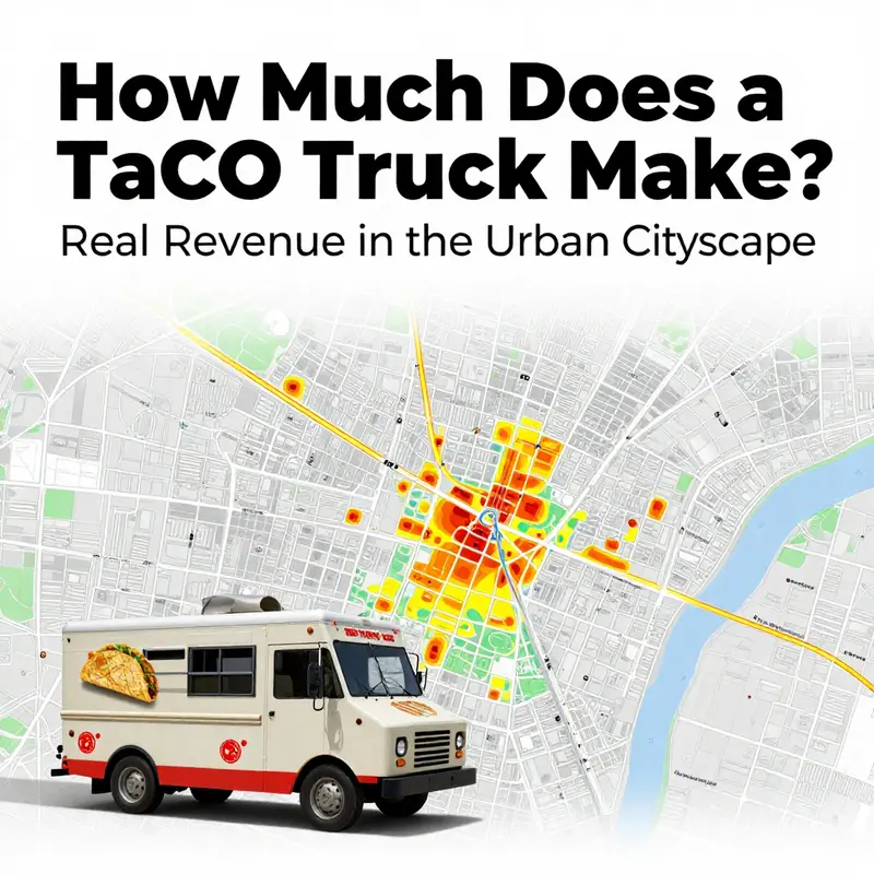 Urban taco truck in a high-traffic area showing revenue potential through busy lines and premium pricing.