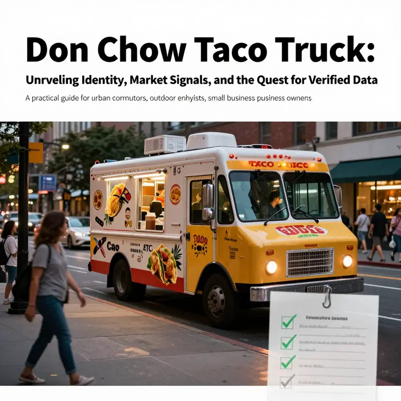 City street taco truck with mixed branding and a sense of ongoing data verification.