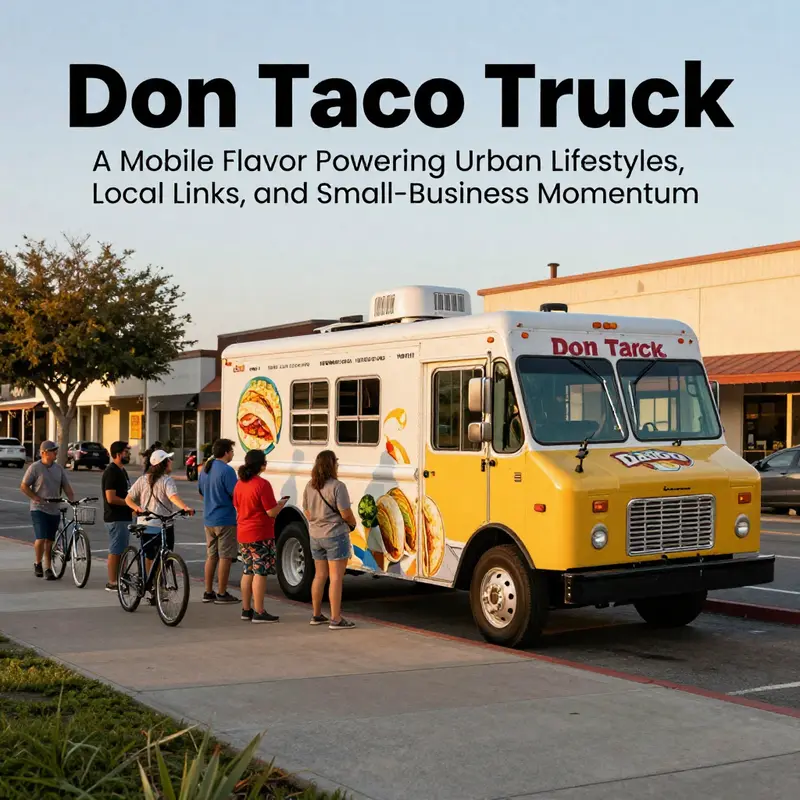 Sunlit Don Taco Truck serving a diverse crowd of city dwellers and outdoor enthusiasts.