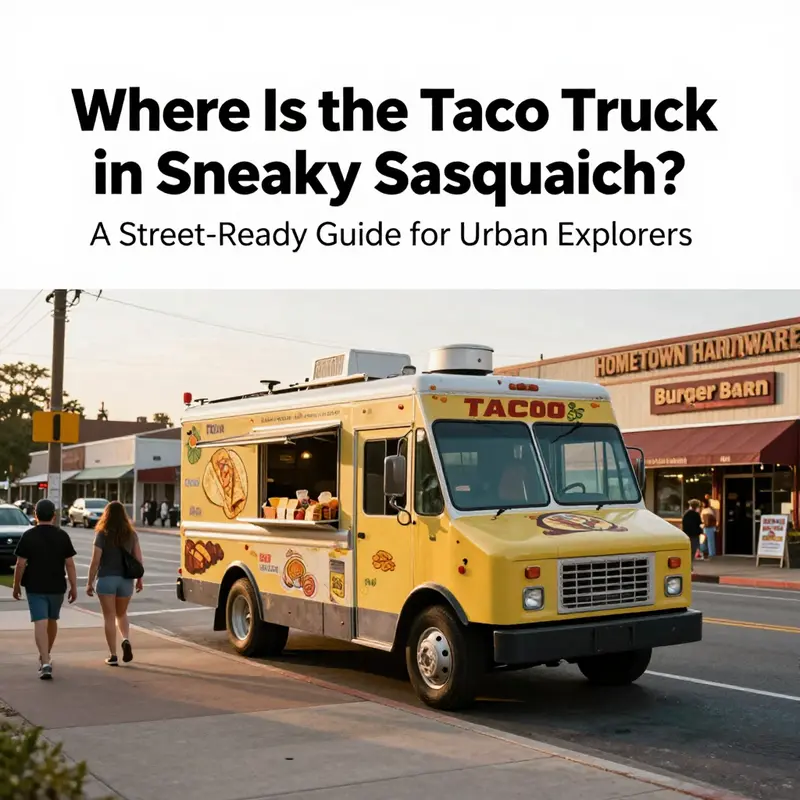 Cover image of a taco truck on Main Street with nearby landmarks in the background.