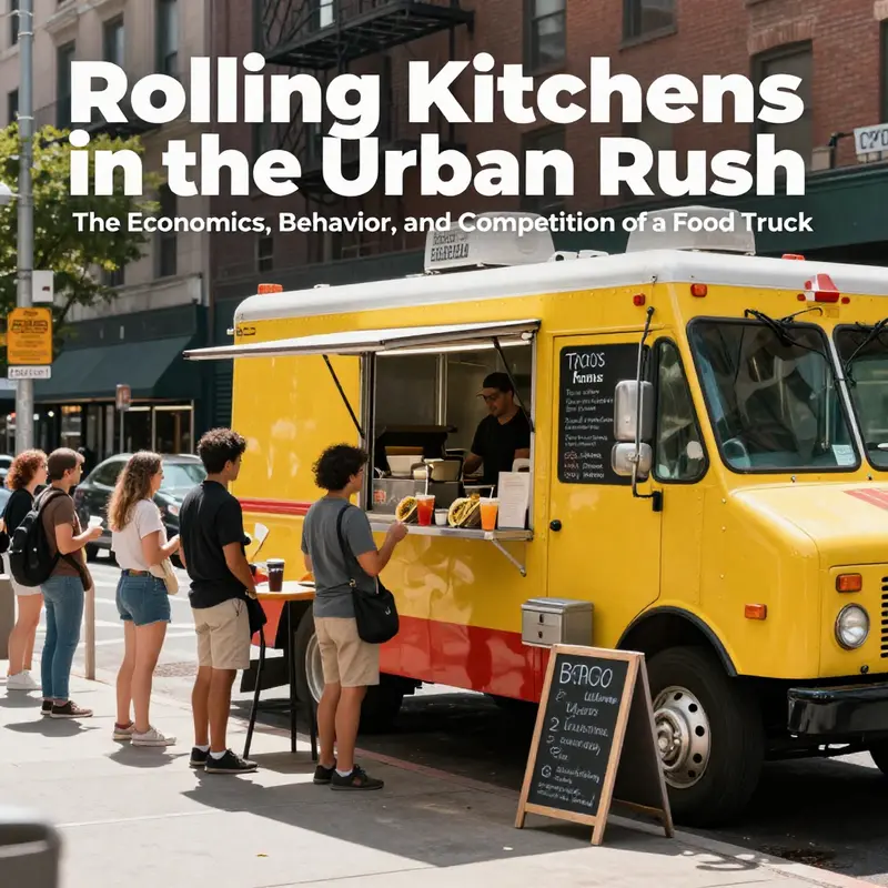 Chapter 1 illustration: an urban food truck serving tacos, burritos, and drinks, highlighting economics and day-to-day operations.