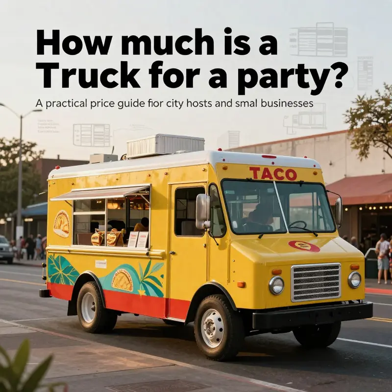 Urban taco truck at sunset, representing cost considerations for party planning.