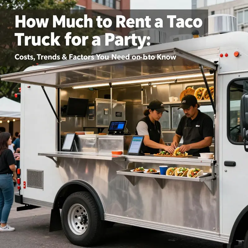 Modern taco truck with advanced equipment ready to serve party guests.