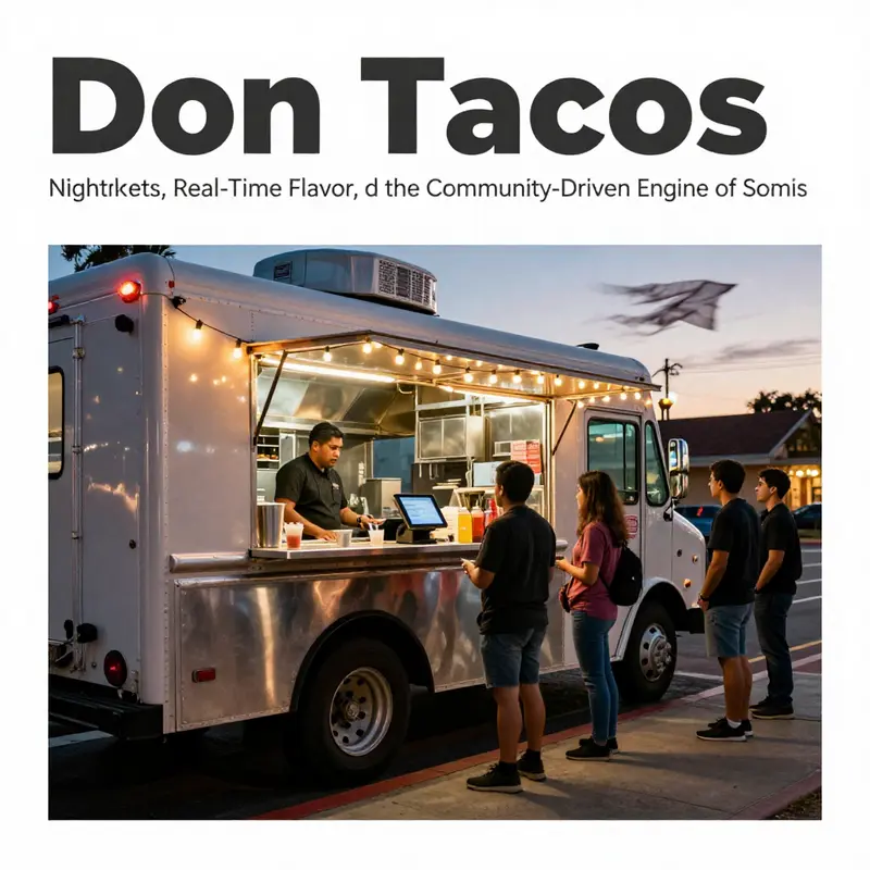 A night-time view of Don Tacos’ tech-enabled operations, illustrating how software, hardware, and staff coordination deliver quick, consistent meals.