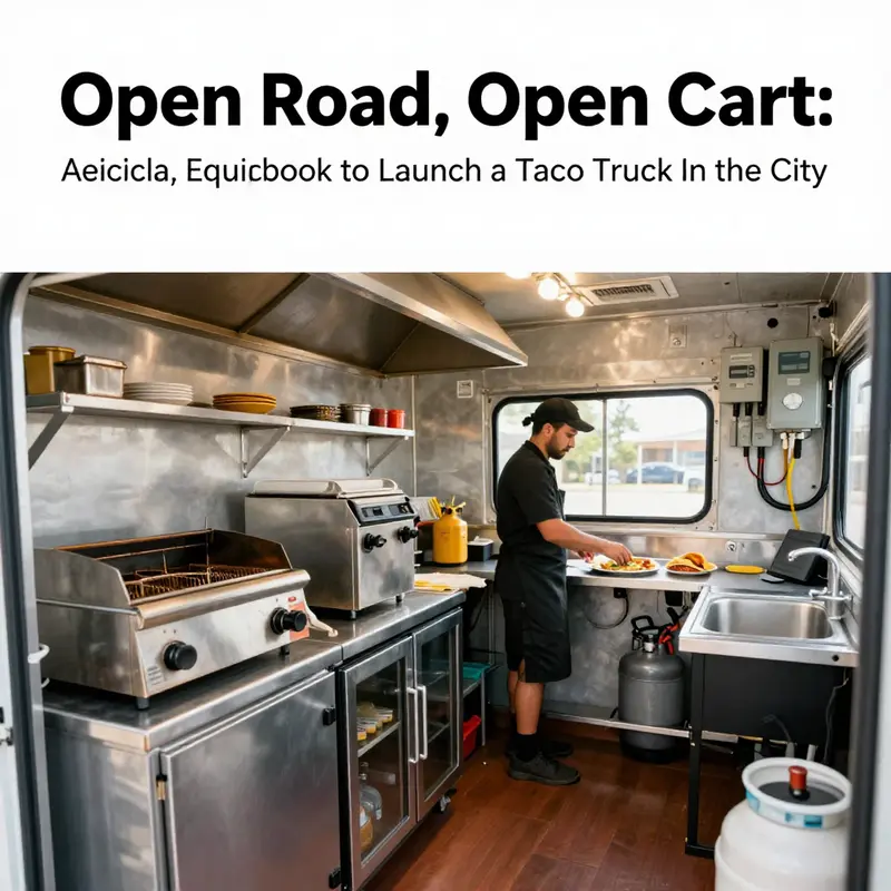 A planning session for launching a taco truck, with permits, business plan, and location strategy on display.