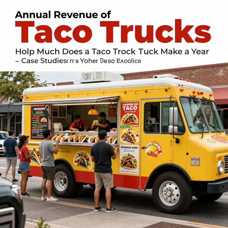 A colorful taco truck serving customers in a bustling city environment.