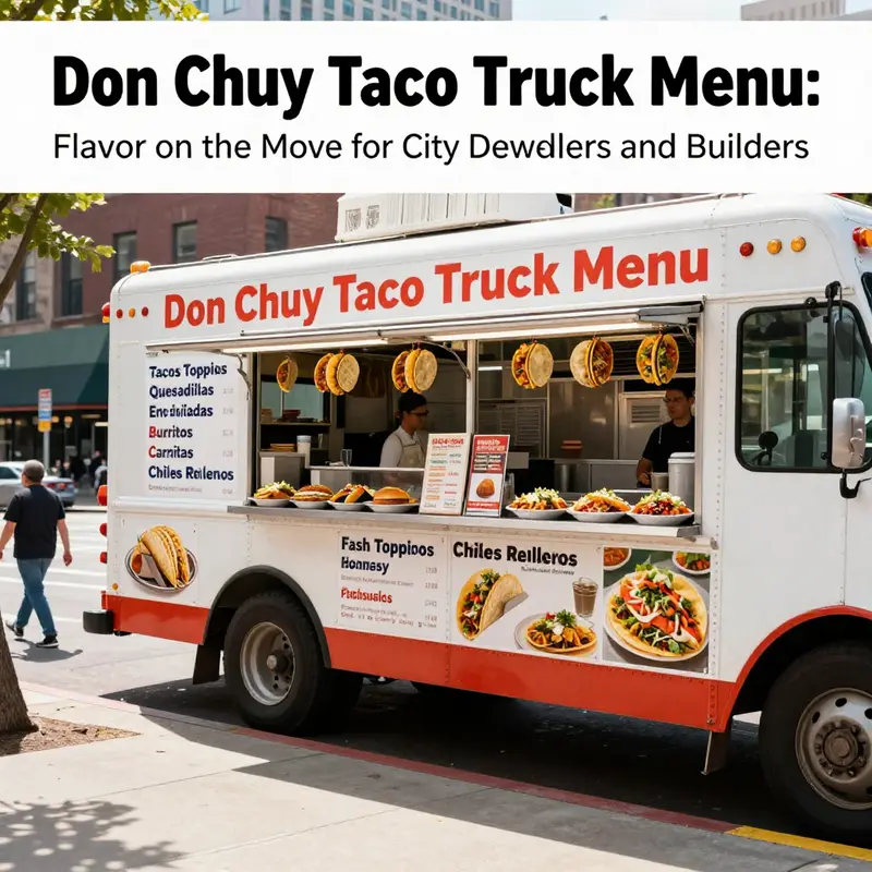 A street-side taco truck shows a diverse menu, illustrating Don Chuy’s offering structure.