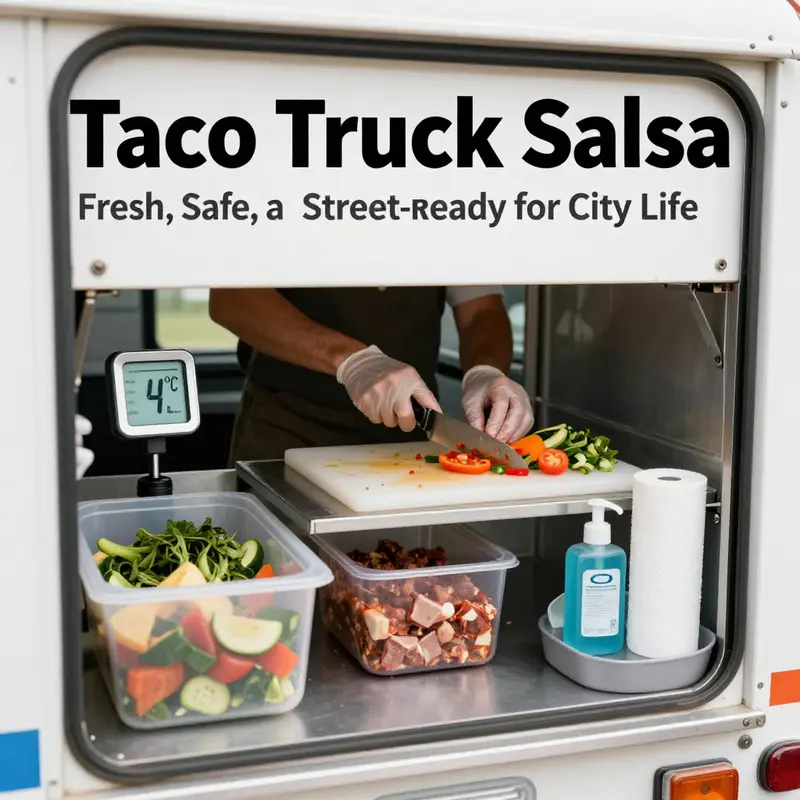 Fresh ingredients and a tidy prep station set the stage for authentic salsa fresca, essential to taco truck salsa.