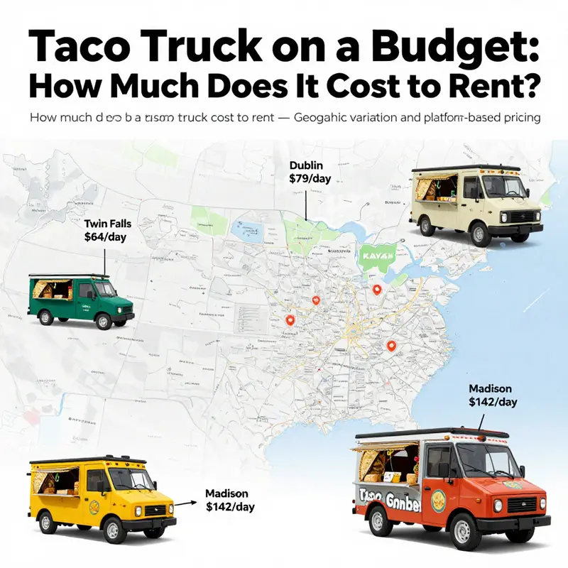 Pickup trucks commonly used as taco trucks show a typical daily rental range.