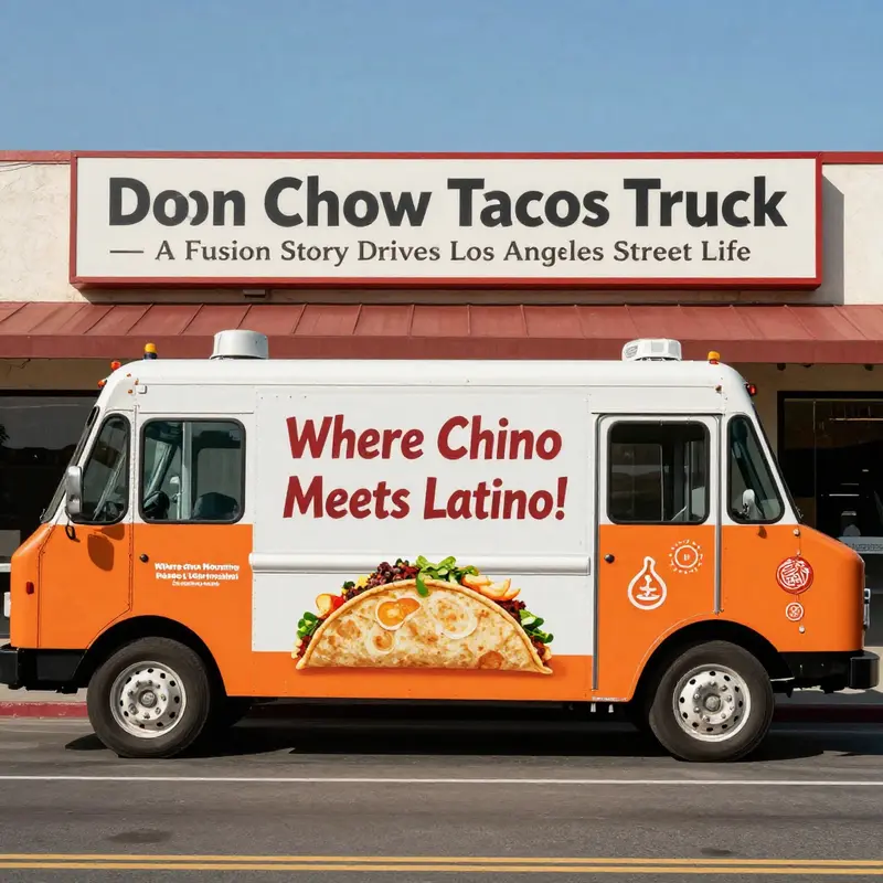 The Don Chow Tacos truck embodies its brand genesis and fusion philosophy in the LA street ecosystem.