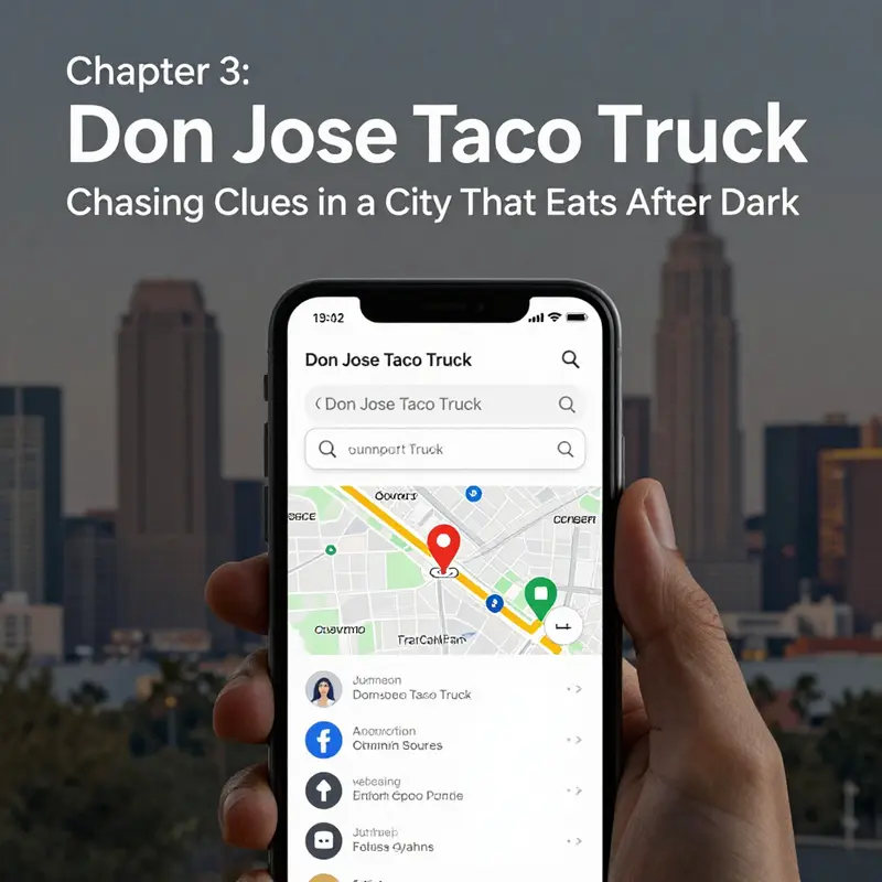 An urban street scene highlighting information gaps around Don Jose Taco Truck.