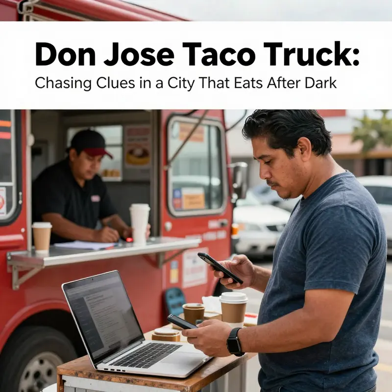 An urban street scene highlighting information gaps around Don Jose Taco Truck.
