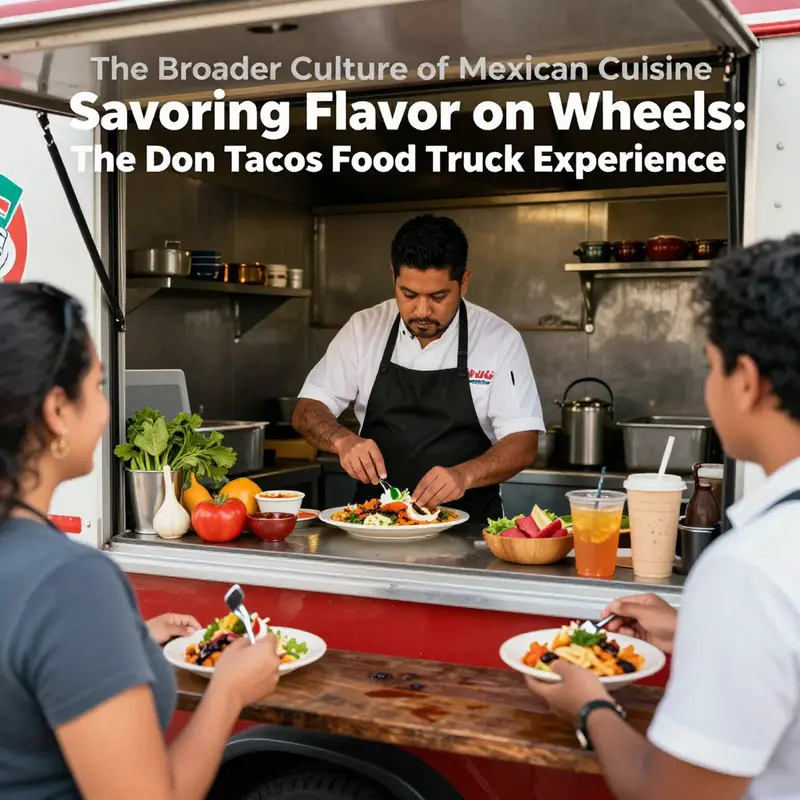 The bustling vibe of Don Taco’s food truck showcasing its vibrant colors and enticing menu.