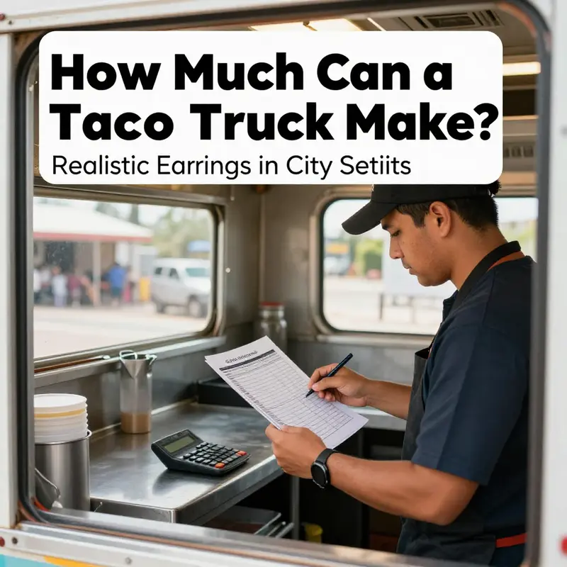 A taco truck drawing a steady, diverse crowd in a high-traffic urban setting.