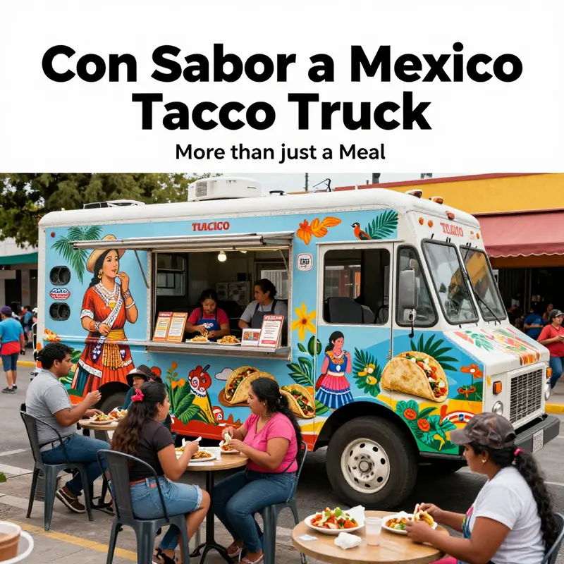 The lively scene around Con Sabor a Mexico Taco Truck showcasing its cultural offerings.