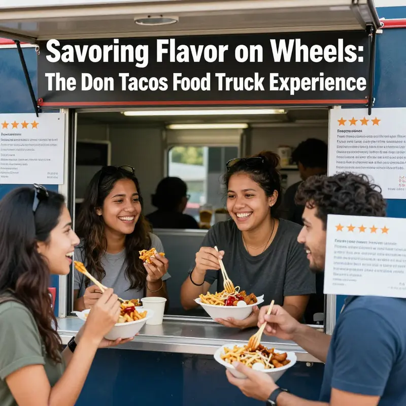 The bustling vibe of Don Taco’s food truck showcasing its vibrant colors and enticing menu.