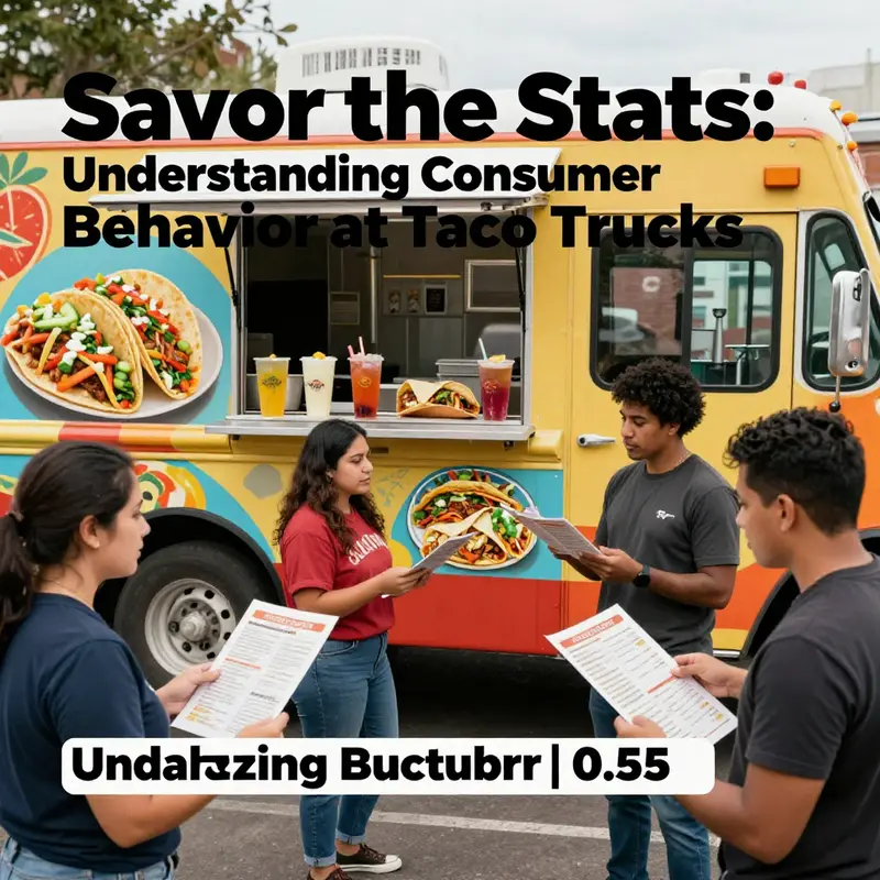 Customers explore options at a vibrant food truck, reflecting the 55% probability of taco or drink interest.