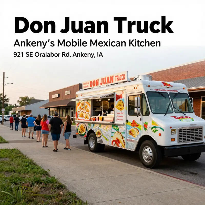 Don Juan Taco Truck on the street with customers lined up for tacos.