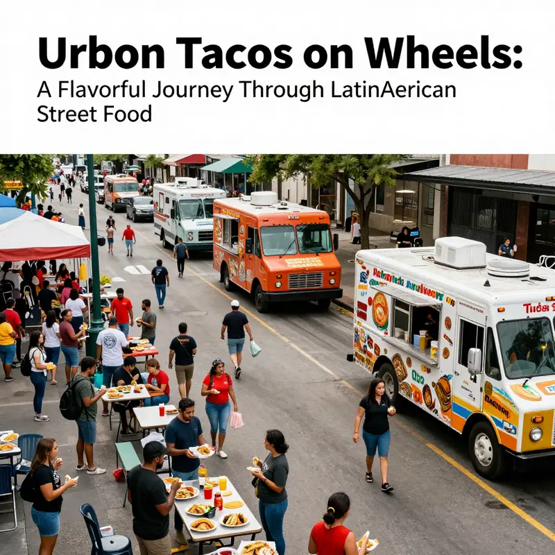 A vibrant food truck showcases its authentic Latin American street tacos to eager customers.