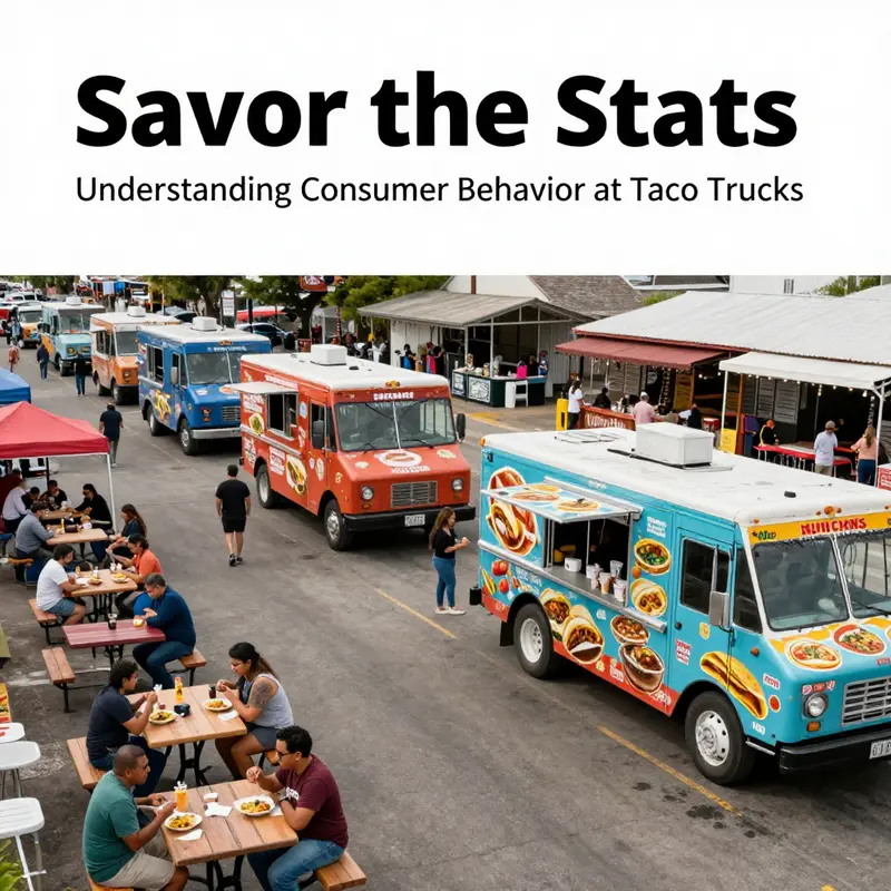 Customers explore options at a vibrant food truck, reflecting the 55% probability of taco or drink interest.