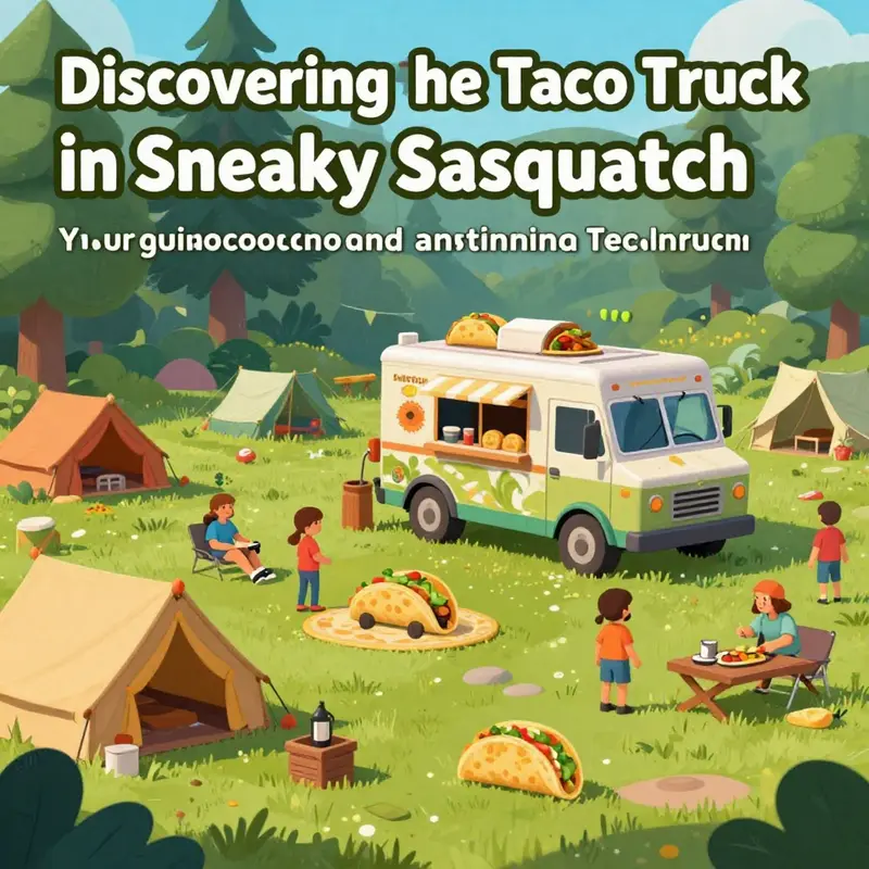 The Taco Truck in a picturesque campsite setting, complete with colorful tents and players enjoying their time.