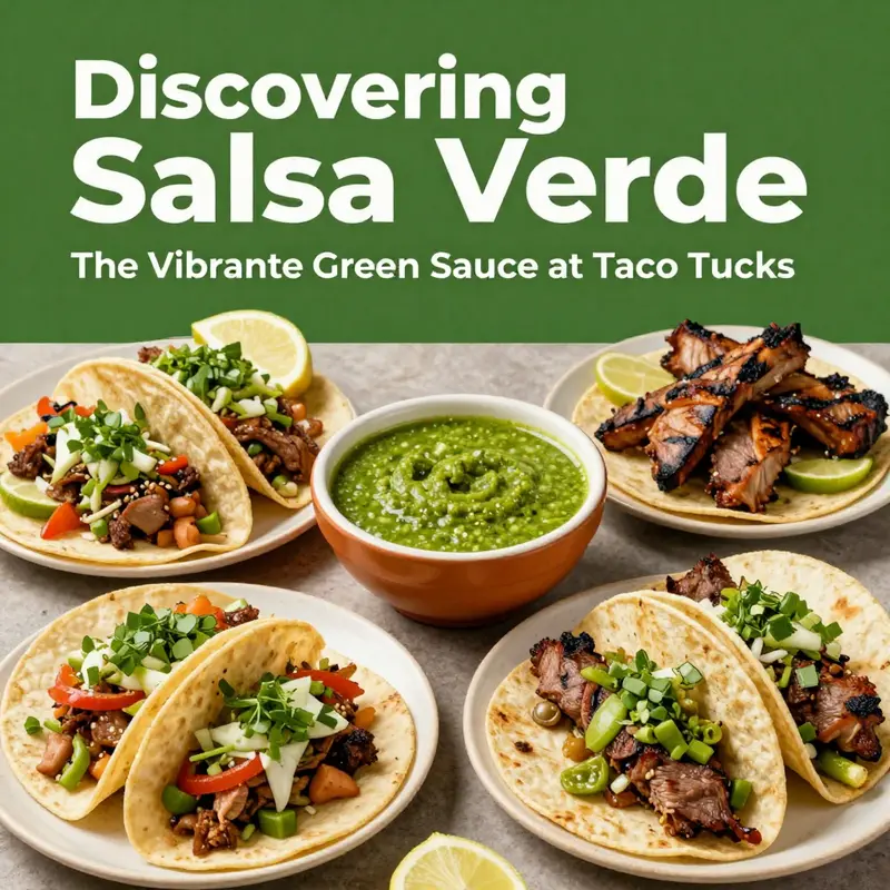 A tantalizing display of vibrant taco truck dishes adorned with fresh salsa verde.