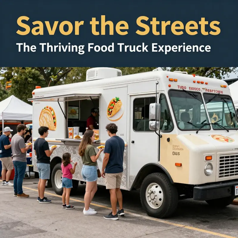 Urban commuters enjoying delicious tacos and burritos from a busy food truck.
