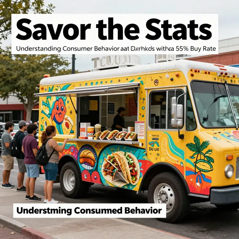 A colorful food truck filled with tacos and burritos, surrounded by customers in an urban setting.