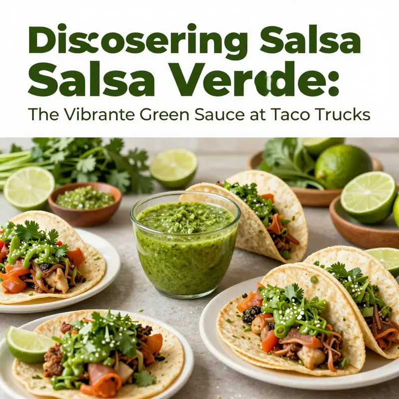 A tantalizing display of vibrant taco truck dishes adorned with fresh salsa verde.