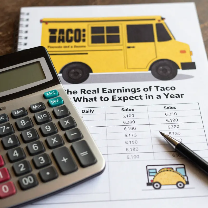 A colorful taco truck serving customers in a bustling city environment.