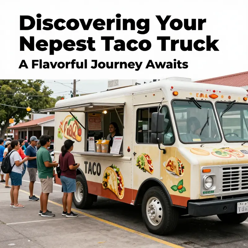 A taco truck bustling with patrons, serving delicious tacos in an urban environment.