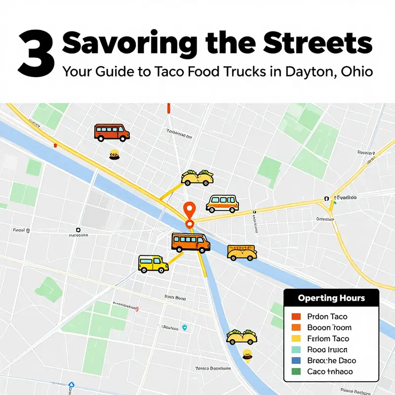 A lively street scene featuring a popular taco food truck in Dayton.