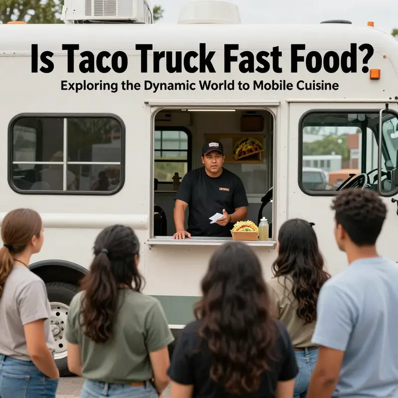 A taco truck attracting a diverse crowd in a bustling urban setting.