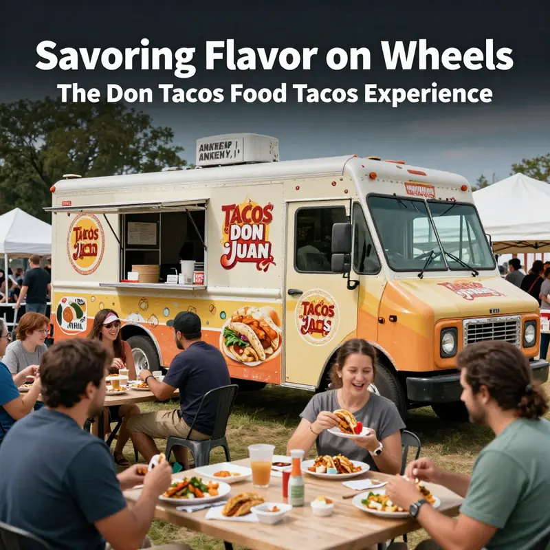 The bustling vibe of Don Taco’s food truck showcasing its vibrant colors and enticing menu.
