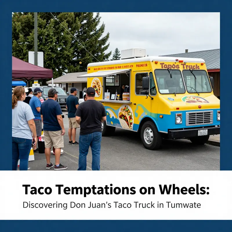 A lively street scene in Tumwater, highlighting the local food truck culture.