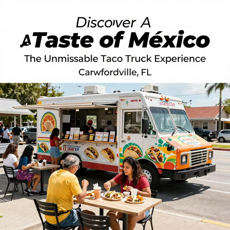 A Taste of Mexico Taco Truck on a sunny day in Crawfordville, attracting customers for a delicious meal.