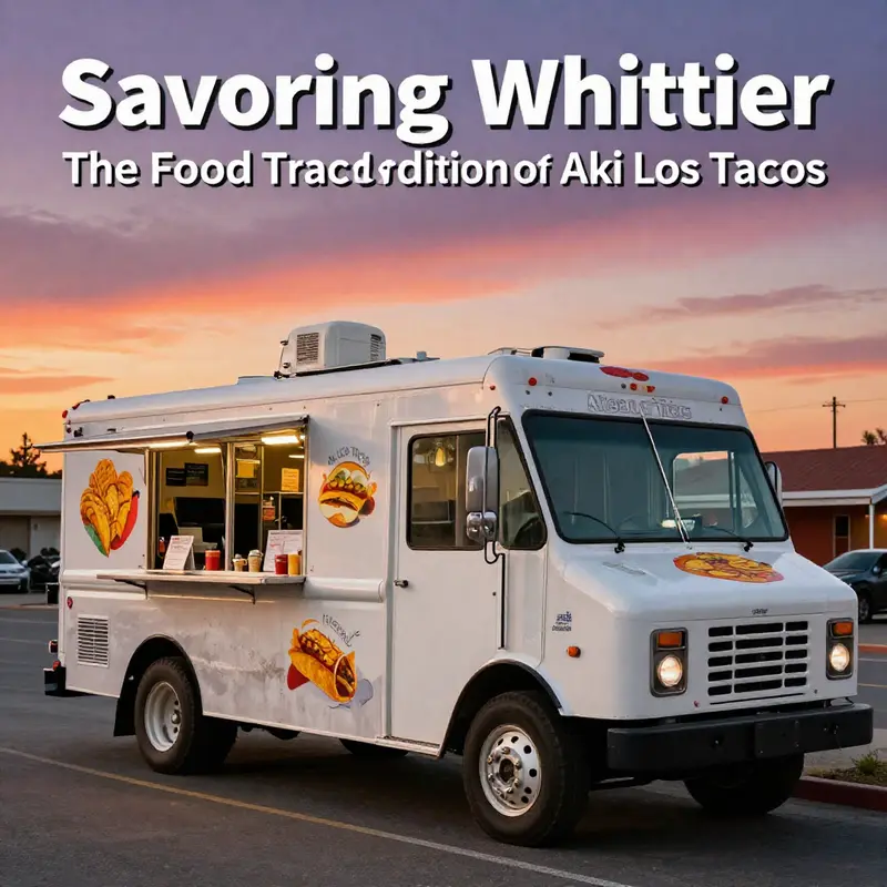 Aki Los Tacos Truck silhouetted against a colorful sunset, evoking the vibrancy of street food culture.