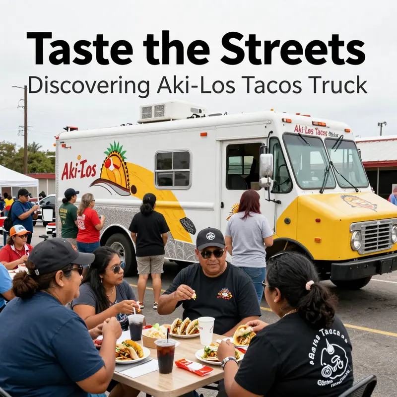 Aki-Los Tacos Truck in action, serving authentic Mexican street food to a delighted crowd.