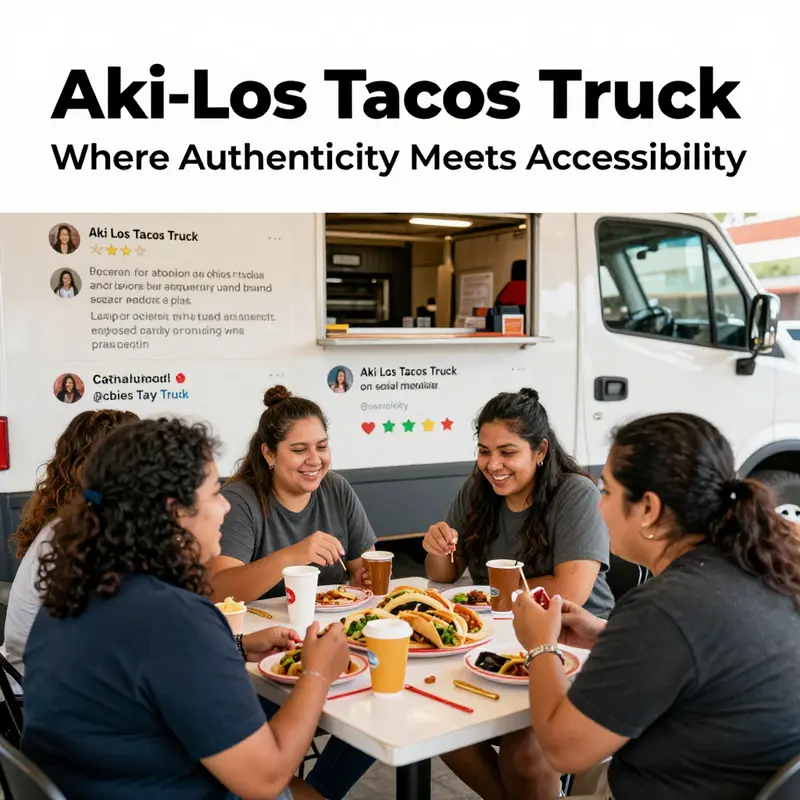 Customers savoring the vibrant flavors of Aki-Los Tacos, capturing the authentic street food experience.