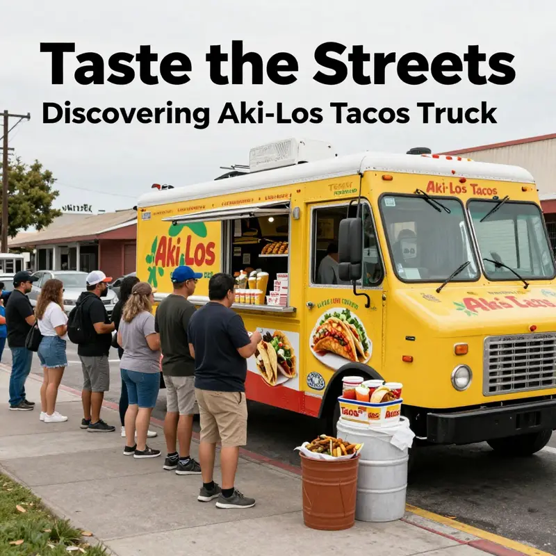Aki-Los Tacos Truck in action, serving authentic Mexican street food to a delighted crowd.